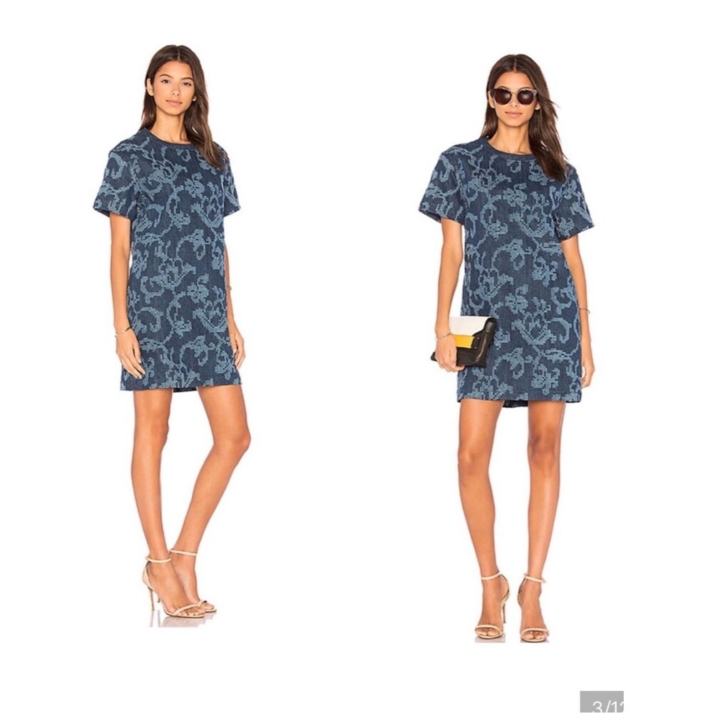 Rag & Bone Esmond Laser Cut Brocade Denim Shift Dress Tunic Sz S Mosaic Floral